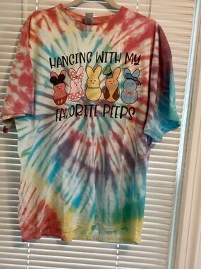 Gildan Tie-Dye Short Sleeve Tee with Peeps Graphic - Multicolor